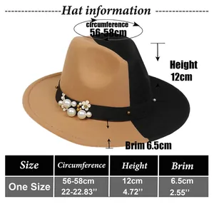 Size specifications for gradient wool fedora hat with brim and height measurements