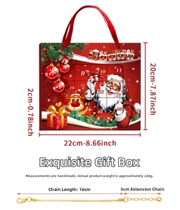 Christmas countdown gift box with dimensions 22x20x2cm and 16cm golden snake chain bracelet