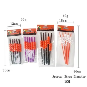 Halloween decorative pumpkin straws set including long and short styles for bar party decor