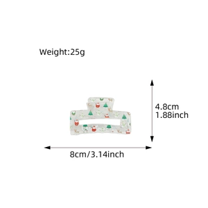 8cm large acrylic Christmas hair claw clip with Santa prints and dimensions measurement