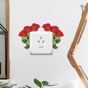 Decorative red rose wall switch sticker for home living room and hallway aesthetic decor