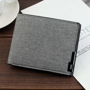 Men Short Bifold Wallet Canvas Fabric Slim Multi Card Slots ID Window Metal Decor Minimalist Casual Fashion Purse