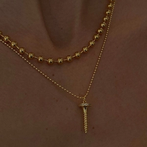Minimalist Screw Head Pendant Necklace 18K Gold Plated Stainless Steel Cubic Zirconia Ball Chain Unisex Jewelry Accessory