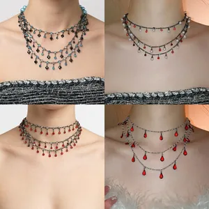 Multi Layer Heart Pendant Choker Necklace Faux Artificial Pearl Rhinestone Gothic Sweet Cool Style Clavicle Chain For Women