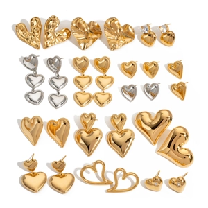 Collection of gold and silver heart-shaped stainless steel earrings in various designs