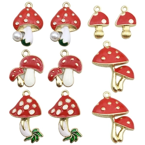 Cute red mushroom alloy charms with white pearls and gold accents for DIY jewelry