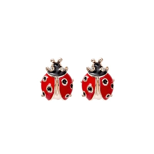 Boucles d'oreilles coccinelle vintage en émail rouge avec cristaux et finition dorée