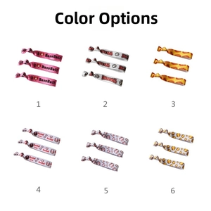 Elastic softball hair ties featuring colorful sports patterns and printed text labels