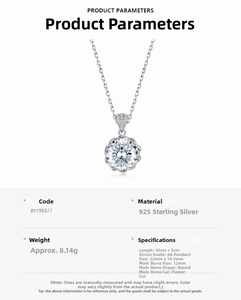 Specifications of S925 sterling silver necklace with 12mm 8A zircon pendant and detailed size