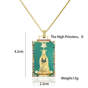 Detail of green enamel Tarot High Priestess pendant measuring 4.2cm by 2.2cm