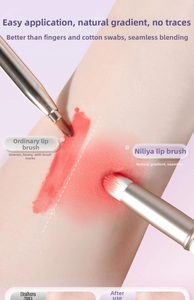 Detail view comparing application effects of mini lip brushes for smudge and concealment