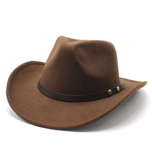 Brown western cowboy wool felt hat with vintage leather band and gold metal studs