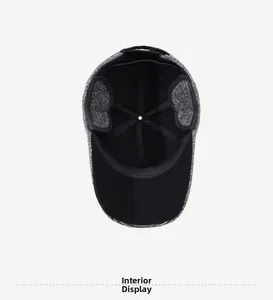 Detail view of the warm winter baseball cap featuring plush lining and ear protection flaps