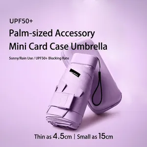 Mini lavender UV umbrella UPF50+ with storage case, 15cm portable folding design