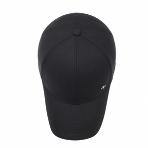 Classic black men's cotton baseball cap with reinforced curved brim and metal accent