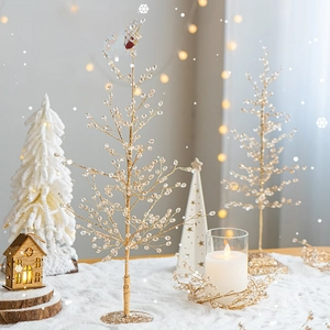 Christmas Tabletop Decoration Ornaments Crystal Beaded Tree Shape Wreath Garland Metal Wire Sparkling Elegant Festive Desktop Home