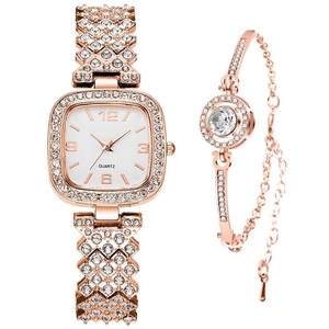 Women Jewelry Watch And Bracelet Square Rhinestone Alloy Elegant Quartz Wristwatch For Ladies Casual Fashion