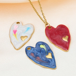 Colorful marble textured heart pendant necklaces with gold chain in various colors