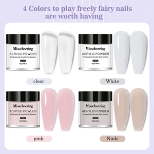 4-color professional acrylic nail powder set with clear, white, pink and nude shades 10g