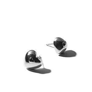 Polished 925 sterling silver heart stud earrings with minimalist mirrored finish