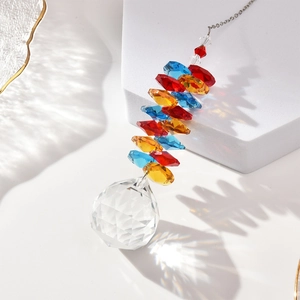 Rainbow suncatcher with colorful crystal beads and a large faceted clear crystal ball prism