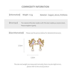 Spécifications des boucles d'oreilles licorne en cuivre, zircon et nacre blanche