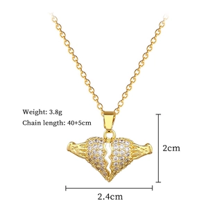 Detailed size specifications for the gold broken heart necklace with sparkling diamonds