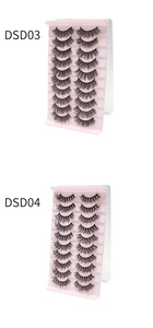 Detail view of DSD03 and DSD04 thick natural fake eyelashes in 10-pair sets