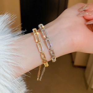 Elegant gold and silver geometric square link bracelets with sparkling cubic zirconia inlay