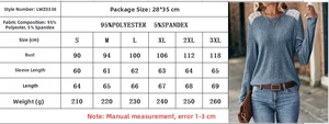 Tabla de tallas para top de encaje de manga larga con medidas de busto y longitud en cm