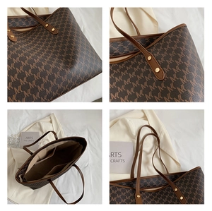 Borsa tote classica marrone scuro con motivo monogramma e grande capacità interna