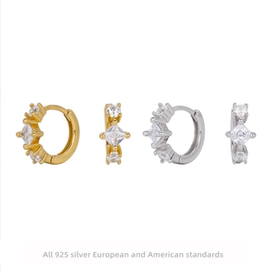 925 Sterling Silver Zirconia Hoop Earrings Geometric Geometric Pave Zirconia Real Gold Plating Hypoallergenic Huggie Hoop Earrings For Women Fashion Jewelry