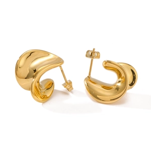 Polished 18K gold-plated stainless steel C-shaped geometric twisted hoop earrings