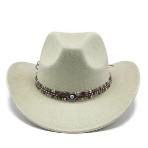 Bohemian suede jazz cowboy hat with evil eye pendant and silver rivet band