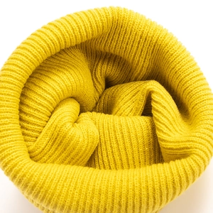 Thick ribbed knit yellow beanie hat for winter outdoor warmth with double layer design