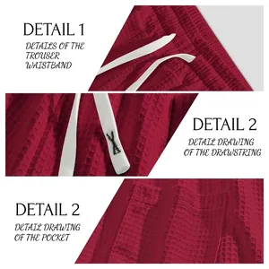 Men's dark red waffle textured casual shorts with elastic waistband and white drawstring