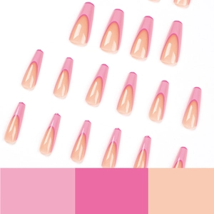 French pink long ballet press-on nails set with long trapezoidal shape and minimalist design