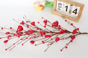 Detail of red foam heart berry stem with FEB 14 calendar for Valentine decoration