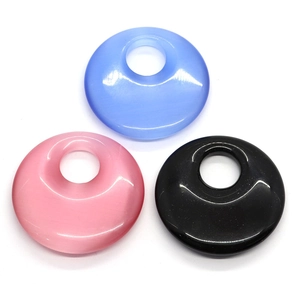 Set of three 40mm cat eye stone donut pendants in blue, pink, and black colors