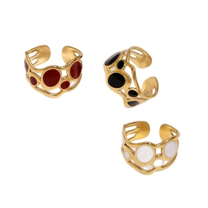 18k gold plated stainless steel open rings with colorful enamel wave designs