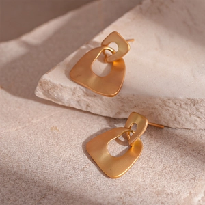 Retro geometric gold matte earrings with irregular hollow squares for a minimalist style