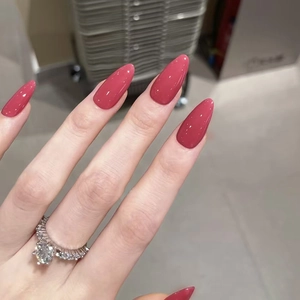 Glossy Red Press On Nails Almond False Nail Tips ABS Plastic Simple Elegant Removable Manicure For Women