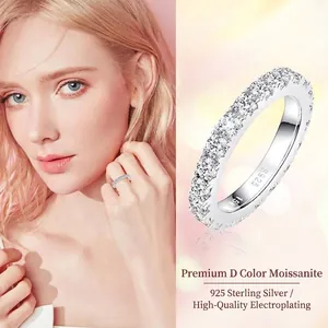 High Quality Moissanite Eternity Ring For Women 925 Sterling Silver D Color Round Cut Pave Band Fashion Jewelry Engagement Gift