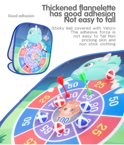 Detail of thickened flannel dinosaur dart board toy with sticky balls for kids