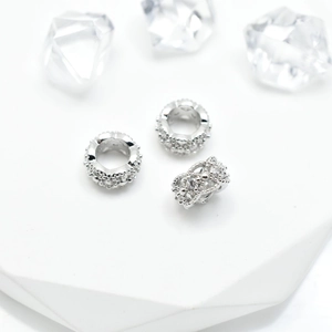 Three silver micro-paved hollow spacers with sparkling crystals for DIY jewelry making