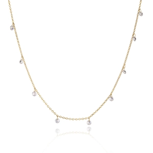 Elegant gold plated necklace featuring round cubic zirconia charms on a delicate chain
