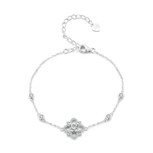 Luxury 925 Sterling Silver Moissanite Flower Bracelet For Women With GRA Certificate Adjustable Floral Chain Jewelry