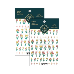 5D embossed tulip nail stickers TS-2257 with gradient floral designs and gold stars
