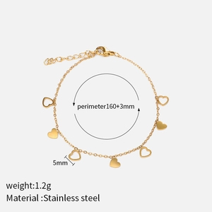 Bracelet en acier inoxydable doré avec pendentifs cœurs pleins et creux et dimensions