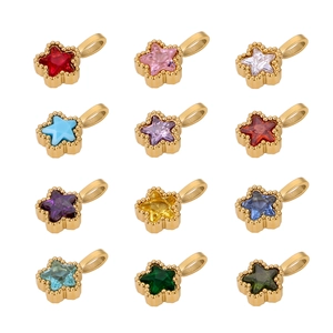 Gold star-shaped pendants with colorful cubic zirconia crystals in 12 assorted colors